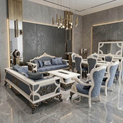 Luxuriöses Wohnzimmer Set 2x 3-Sitzer Sofas, zwei Sesseln und Couchtisch