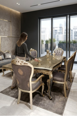 Modernes Esszimmer Möbel luxuriösen Esstisch + 6x Stühle Tisch Stühle