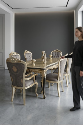 Exquisites Esszimmer Möbel luxuriösen Esstisch + 4x Tisch Stühle Gold