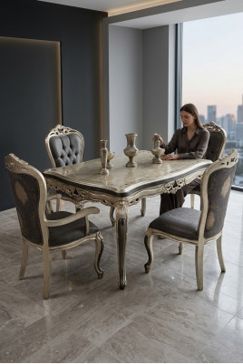 Designer Esszimmer Möbel Esstisch aus Holz Tisch Gold Platz für 6 Personen