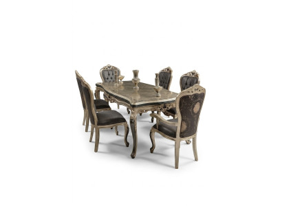 Designer Esszimmer Möbel Esstisch aus Holz Tisch Gold Platz für 6 Personen