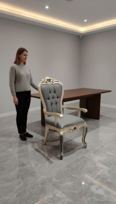 Exklusiver Chesterfield Esszimmer Stuhl Gemütlicher Stuhl Holz Textil Esszimmer Stühle