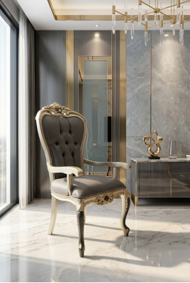 Exklusiver Chesterfield Esszimmer Stuhl Gemütlicher Stuhl Holz Textil Esszimmer Stühle