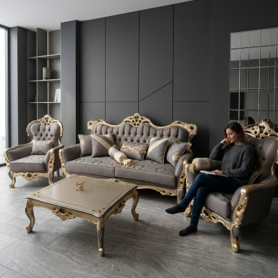 Exklusives Sofagarnitur set 3+3+1 3tlg 2x Sofa Sessel Relax Luxuriöses set