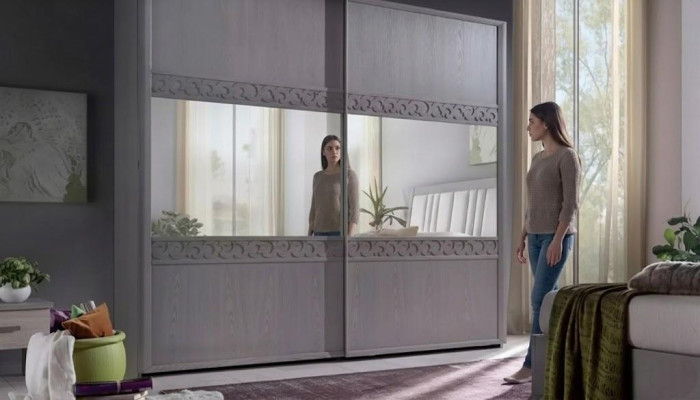 Schwebetüren Schrank Schrank Kleiderschrank mit Spiegel Holz Luxus Modernes