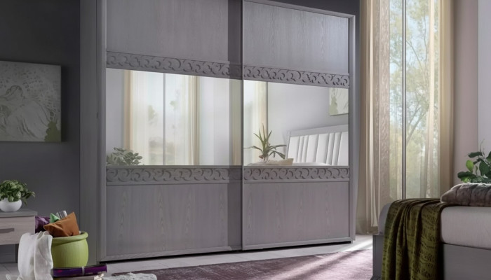 Schwebetüren Schrank Schrank Kleiderschrank mit Spiegel Holz Luxus Modernes