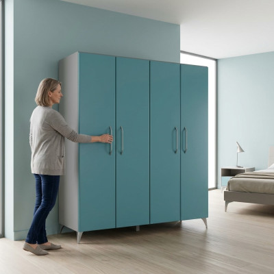 Kleiderschrank Schlafzimmer Holz Schrank Modern Kleiderschränke blau