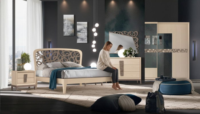 Schlafzimmer Set Bett 2x Nachttische Kleiderschrank Design Luxus neu 6tlg
