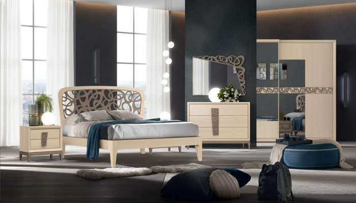 Schlafzimmer Set Bett 2x Nachttische Kleiderschrank Design Luxus neu 6tlg