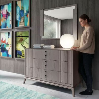 Schlafzimmer Set Luxus Kommode Spiegel Design Sideboard braun 2tlg Holz