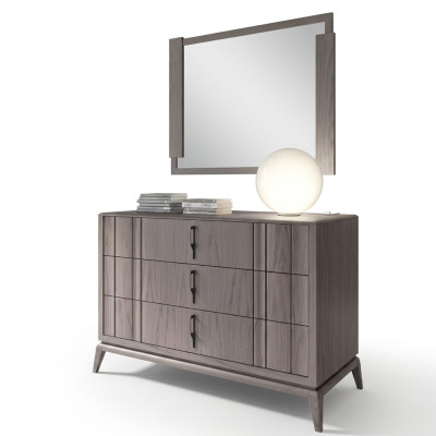 Schlafzimmer Set Luxus Kommode Spiegel Design Sideboard braun 2tlg Holz