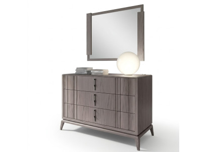 Schlafzimmer Set Luxus Kommode Spiegel Design Sideboard braun 2tlg Holz