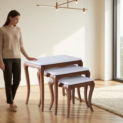 Beistelltisch 3x Wohnzimmer Möbel Material Holz weiß Design Modern