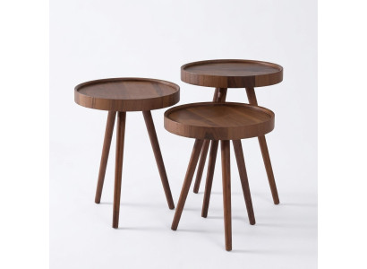 Beistelltisch 3x rund Dekotisch Lampentisch Sofatisch Tisch Holz braun