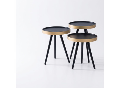 Beistelltisch stilvoll Sofatisch Couchtisch Rund Holz neu schwarz