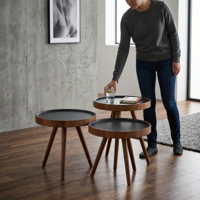 Beistelltisch 3x Set braun Wohnzimmertisch Rund Satztisch Modern Luxus