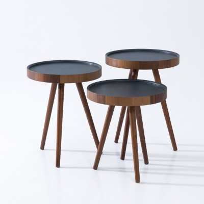 Beistelltisch 3x Set braun Wohnzimmertisch Rund Satztisch Modern Luxus