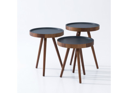 Beistelltisch 3x Set braun Wohnzimmertisch Rund Satztisch Modern Luxus