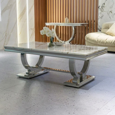 Moderner Grauer Couchtisch Edelstahltisch Wohnzimmer Tische Luxus Design