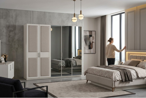 Schlafzimmer Set Bett 2x Nachttische Kleiderschrank Luxus neu 4tlg