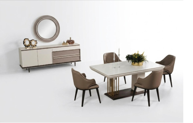 Esszimmer Set Essgruppe Esstisch 4x Stuhle Sideboard+ Spiegel 7tlg