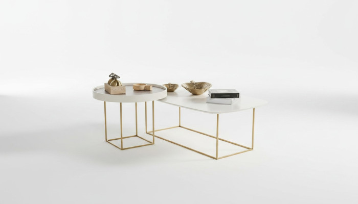 Wohnzimmer Couchtisch Set Designer Rundtisch Halbrunder Edelstahltisch