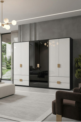 Schwarz-Weißer Schlafzimmer Kleiderschrank Moderner 6-Türiger Schrank