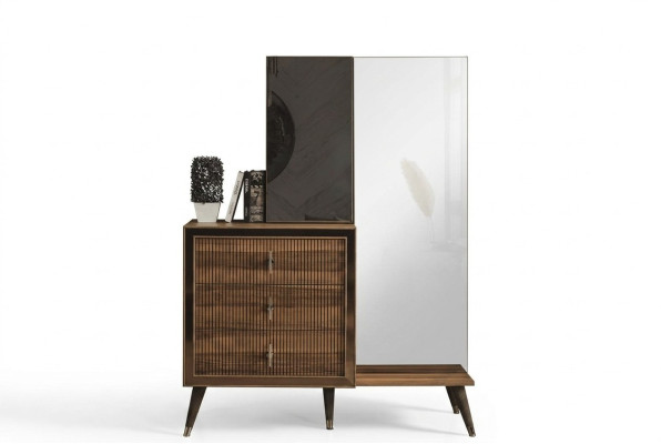 Braune Schlafzimmer Möbel Kommode mit Spiegel Luxus Holz Set 3-türig