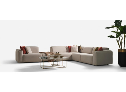 Beiges Wohnzimmer Sofa Designer Ecksofa L-Form Luxus Couch Polstermöbel