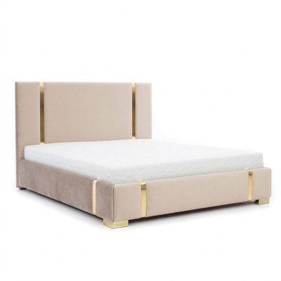 Beiges Edelstahlbett Schlafzimmer Betten Modernes Polsterbett Möbel Neu