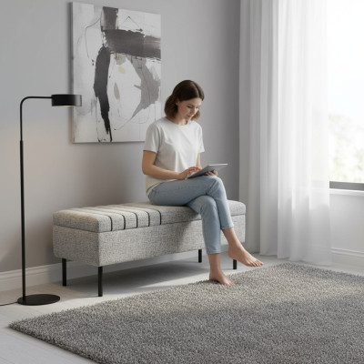 Moderne Graue Schlafzimmer Sitzbank Luxuriöse Bettbank Holzgestell Neu