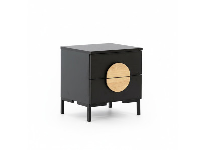 Schwarze Nachtkommode Designer Nachttisch mit 2 Schubladen Holz Möbel