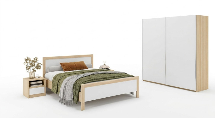 Weiße Schlafzimmer Möbel Luxus Bett Nachttische Großer Kleiderschrank