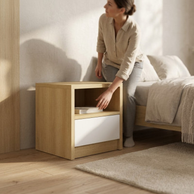 Hellbrauner Nachttisch 1x Schublade Designer Schlafzimmer Holzkonsole