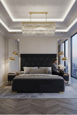 Schwarze Schlafzimmer Garnitur Doppelbett 2x Luxus Nachttische 3tlg Set