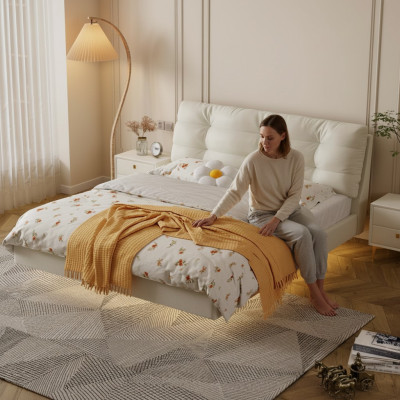 Schlafzimmer Holzgestell Möbel Weißes Doppelbett Lederbetten Textilbetten