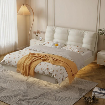 Schlafzimmer Holzgestell Möbel Weißes Doppelbett Lederbetten Textilbetten