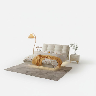 Schlafzimmer Holzgestell Möbel Weißes Doppelbett Lederbetten Textilbetten