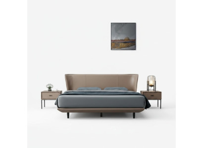 Beiges Kunstleder Schlafzimmer Doppelbett Designer Holzgestell Betten