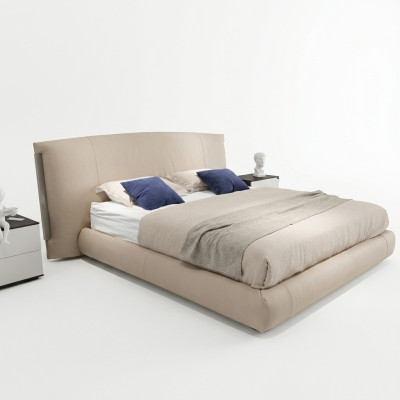 Beiges Modernes Doppelbett Designer Bett Schlafzimmer Möbel Holzgestell