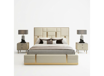 Weißes Doppelbett Schlafzimmer Luxus Holzgestell Designer Edelstahlbett
