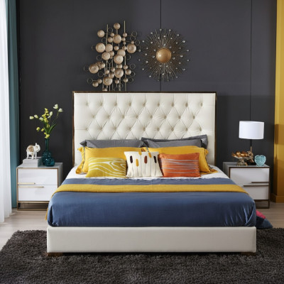 Weißes Chesterfield Großes Bett Schlafzimmer Möbel Designer Betten Neu
