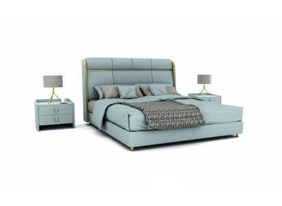 Schlafzimmer Blaues Doppelbett Designer Betten Holzgestell Luxus Möbel