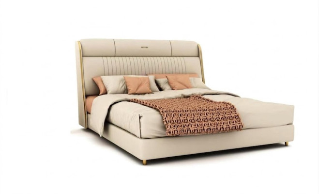 Beiges Textilbett Stilvolle Schlafzimmer Möbel Designer Doppelbetten