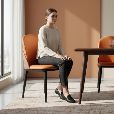 Oranger Stuhl Esszimmer Möbel Designer Einsitzer Holz Textil Stühle