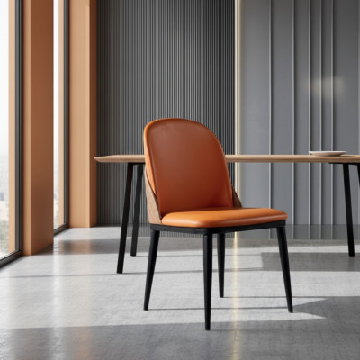 Oranger Stuhl Esszimmer Möbel Designer Einsitzer Holz Textil Stühle