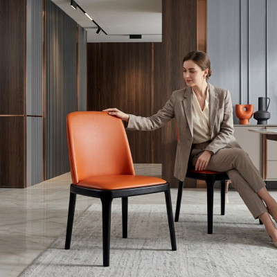 Orange-schwarzer Esszimmerstuhl Stilvolle Lehnstühle Moderner Holzstuhl