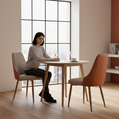 Orange-Beiger Esszimmerstühle Luxus Lederstühle Küchenstuhl Holz Möbel