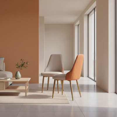 Orange-Beiger Esszimmerstühle Luxus Lederstühle Küchenstuhl Holz Möbel