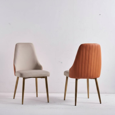 Orange-Beiger Esszimmerstühle Luxus Lederstühle Küchenstuhl Holz Möbel